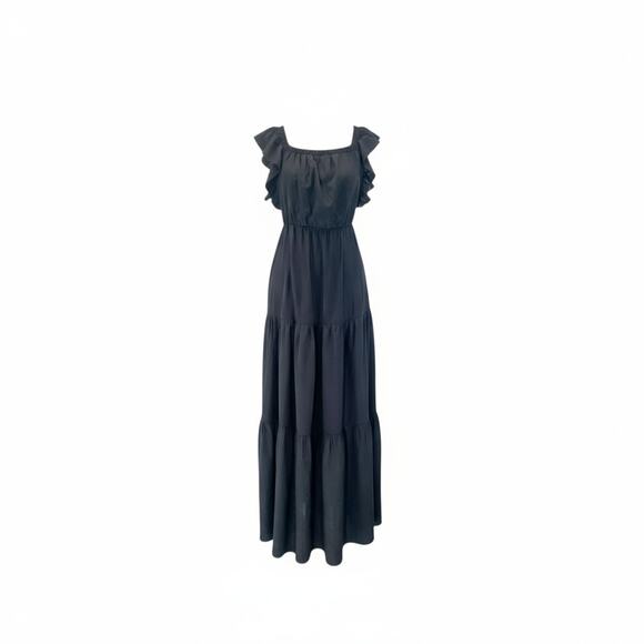 Pretty Garden Black Flutter Sleeve Tiered Maxi Dress - S - Picture 2 of 9